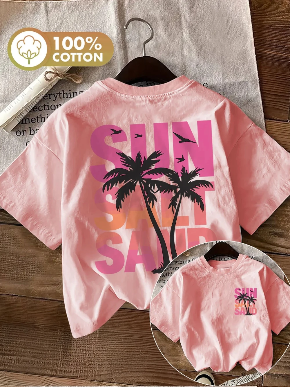Tropical-themed Men's T-shirt with Minimalist Palm Tree Print Featuring 
