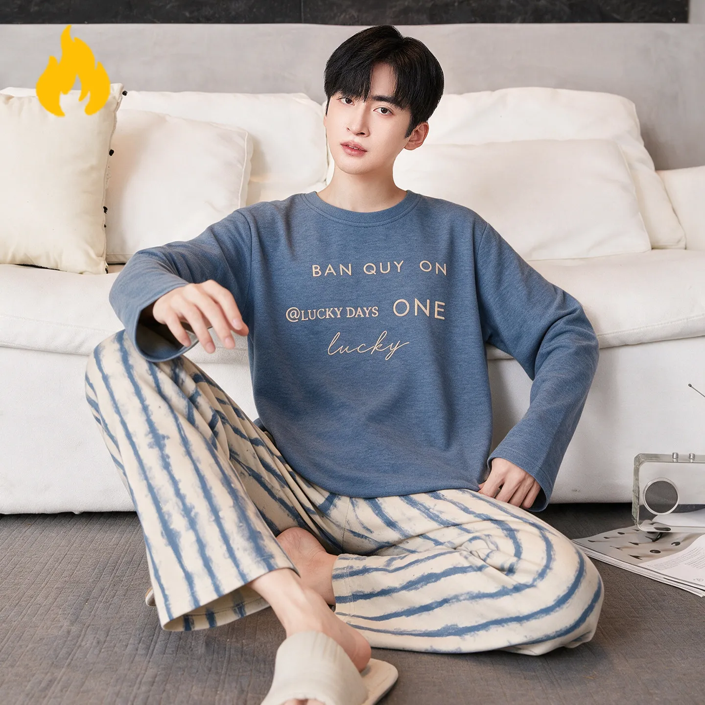 2 Pieces Plaid Pant Long Sleeves Sleeping Top Winter Warm Pajamas Set For Men Thin Fleece Home Clothes Young Boy Pijamas Hombre