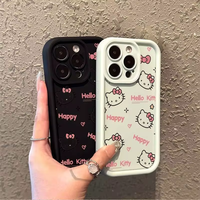 Sanrio Hello Kitty Plain Multistep TPU Soft Phone Case for iPhone 13 Mini 12 Pro 14 Plus 15 Pro Max 11 7 8 Plus X XS Max XR SE20