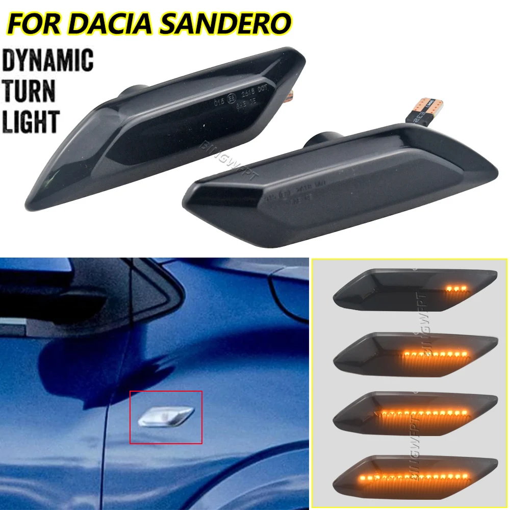 

2 Pieces Flowing Side Repeater LED Side Marker Turn Signal Light Indicator Blinker Lamp For Dacia Sandero Stepway MK3 2021+