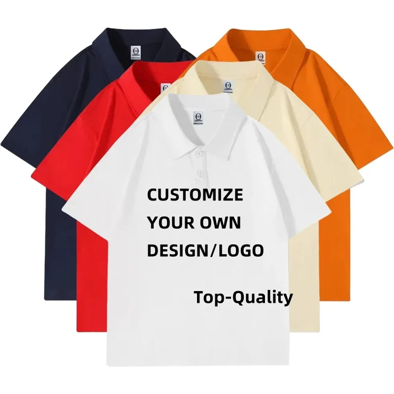 Summer Kids Short Sleeve Polo Shirt Boys Girls Turn-Down Collar Cotton T-Shirt Breathable Student Uniform DIY Custom LOGO Image