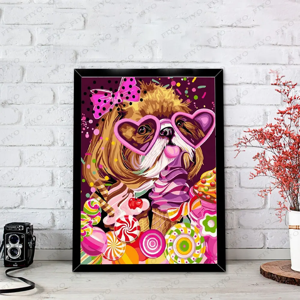 FIYO Diamond Painting New Collection Dog Animal Diamond Mosaic Candy Cross Stitch Embroidery Sets Creative Hobbies Home Decor