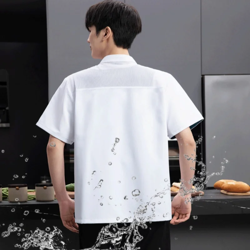 تقديم الطعام فندق مطعم الشيف قصيرة الأكمام رقيقة الصيف موحدة المعجنات الشيف مخبز الشيف مقصف ملابس العمل ملابس المطبخ مع