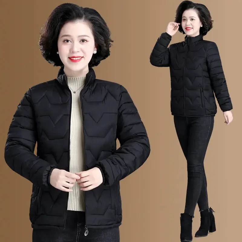 Women's Stand-up Collar Pressure Glue Zipper Black Splicing Space Cotton Jacket Jacket for Women