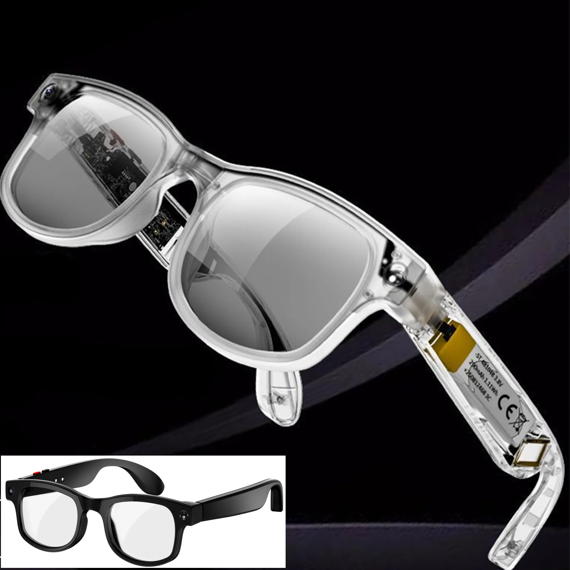Smart Glasses AI Voice Photography Video Recording Camera Mobile Bluetooth Call Music Anti Blue Light Sunglasses APP Translator