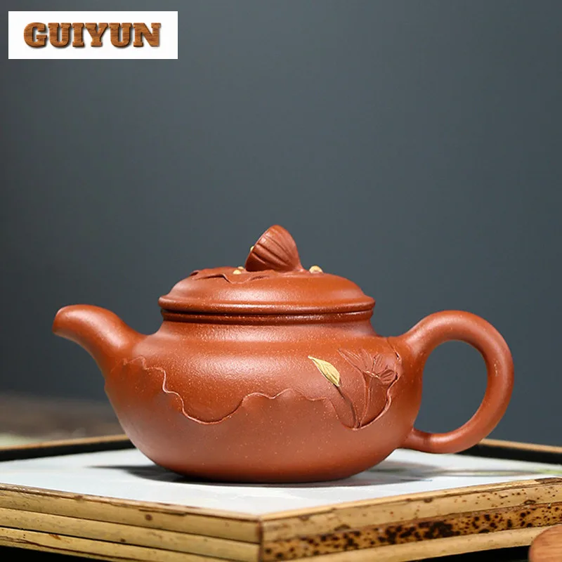 200ml Yixing Purple Clay Teapots Artists Handmade Lotus Seed Antique Pot Raw Ore Red Downhill Mud Tea Maker Kettle Zisha Tea Set