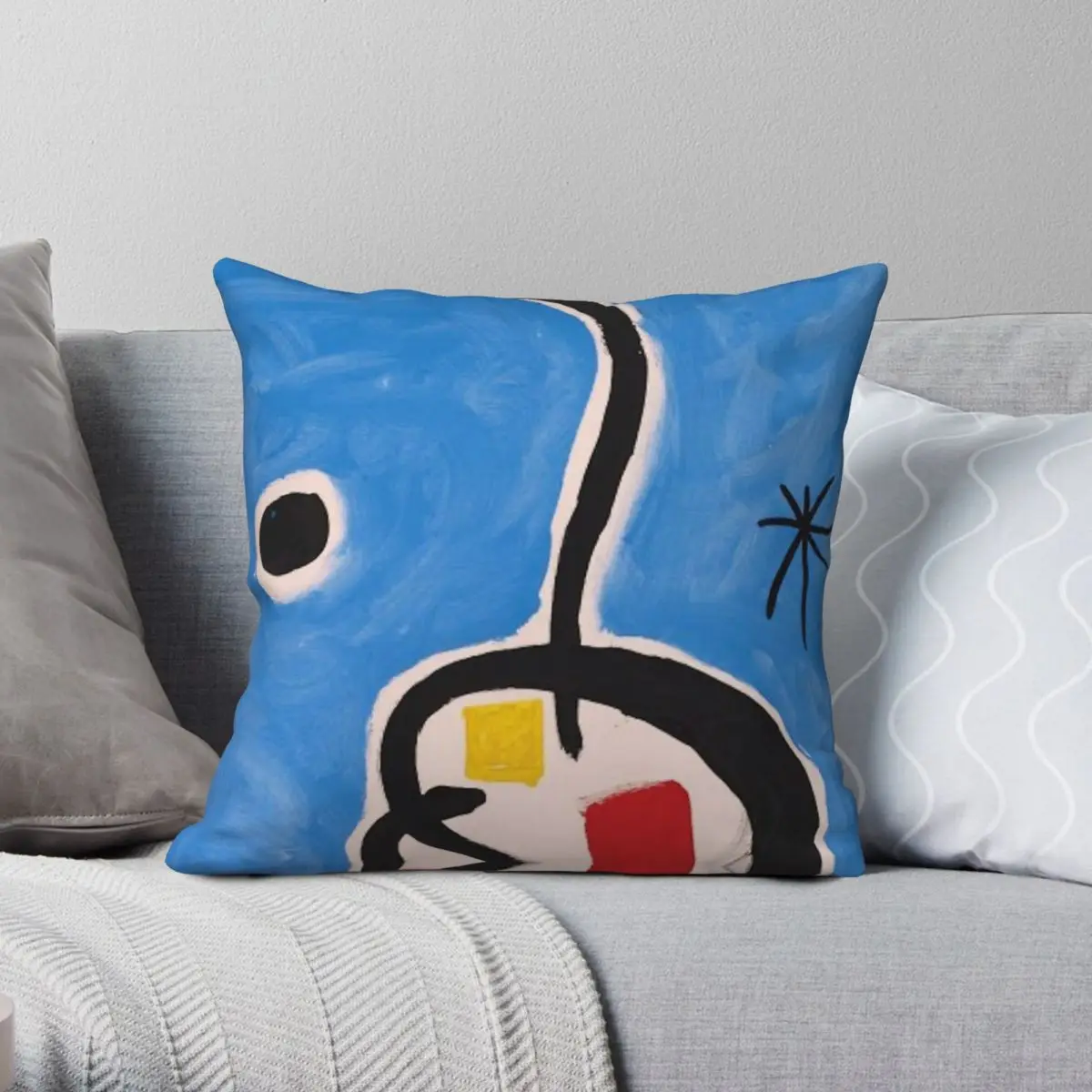 Joan Miro On Blue With Circle Pillowcase Polyester Linen Velvet Printed Zip Decor Pillow Case Sofa Seater Cushion Cover