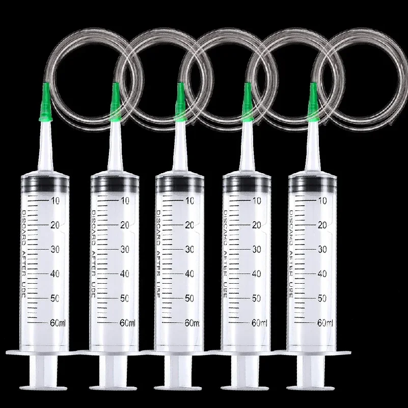 60ml Syringe With 1m Hose Plastic Syringe Pet Feeding Syringe with Lid Measuring Syringe for Lab, Dispensing, Watering Pumping