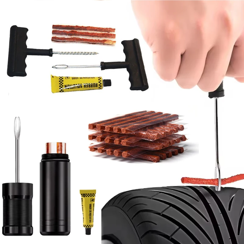 Kit d'outils de réparation de pneus, bande adhésive universelle adaptée aux pneus de voiture, vélo, camion et moto, outils de réparation de motos