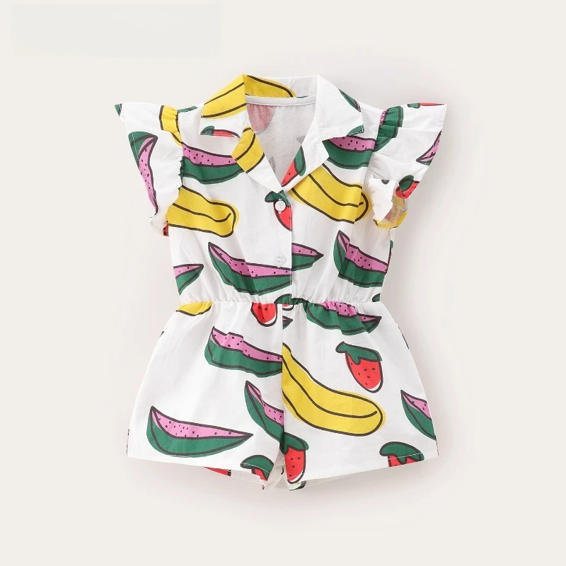 Baby Girl Clothes One Pieces Short Sleeved Romper Summer Jumpsuits Fruit Print Outfits Lapel Neck Infant Clothes Baby Stuff