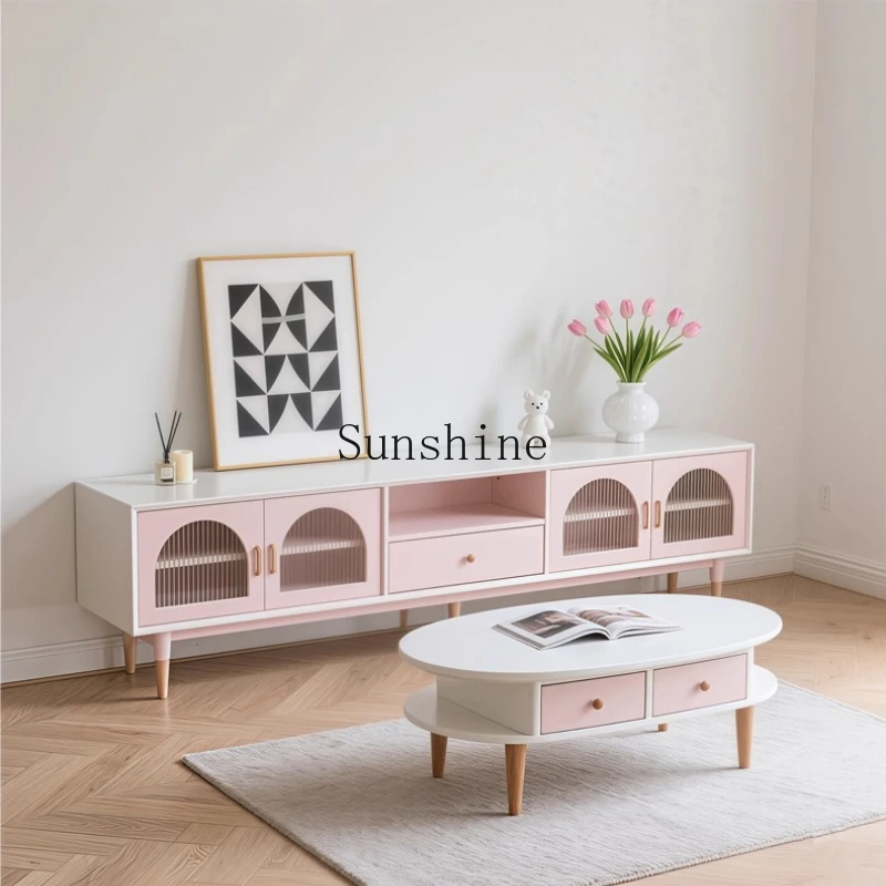 

Household TV cabinet French cream wind solid wood coffee table combination modern and simple