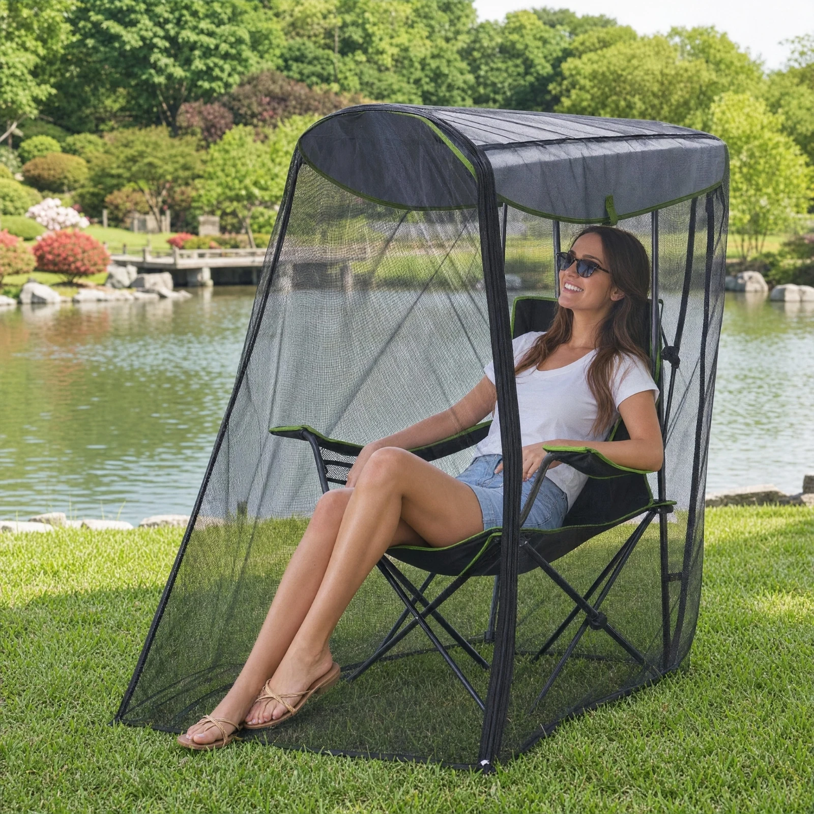 Bug Net Canopy with Stakes Zippered Outdoor Chair Enclosure with Zipper Chair Canopy with Bug Net Mesh Easy to Install