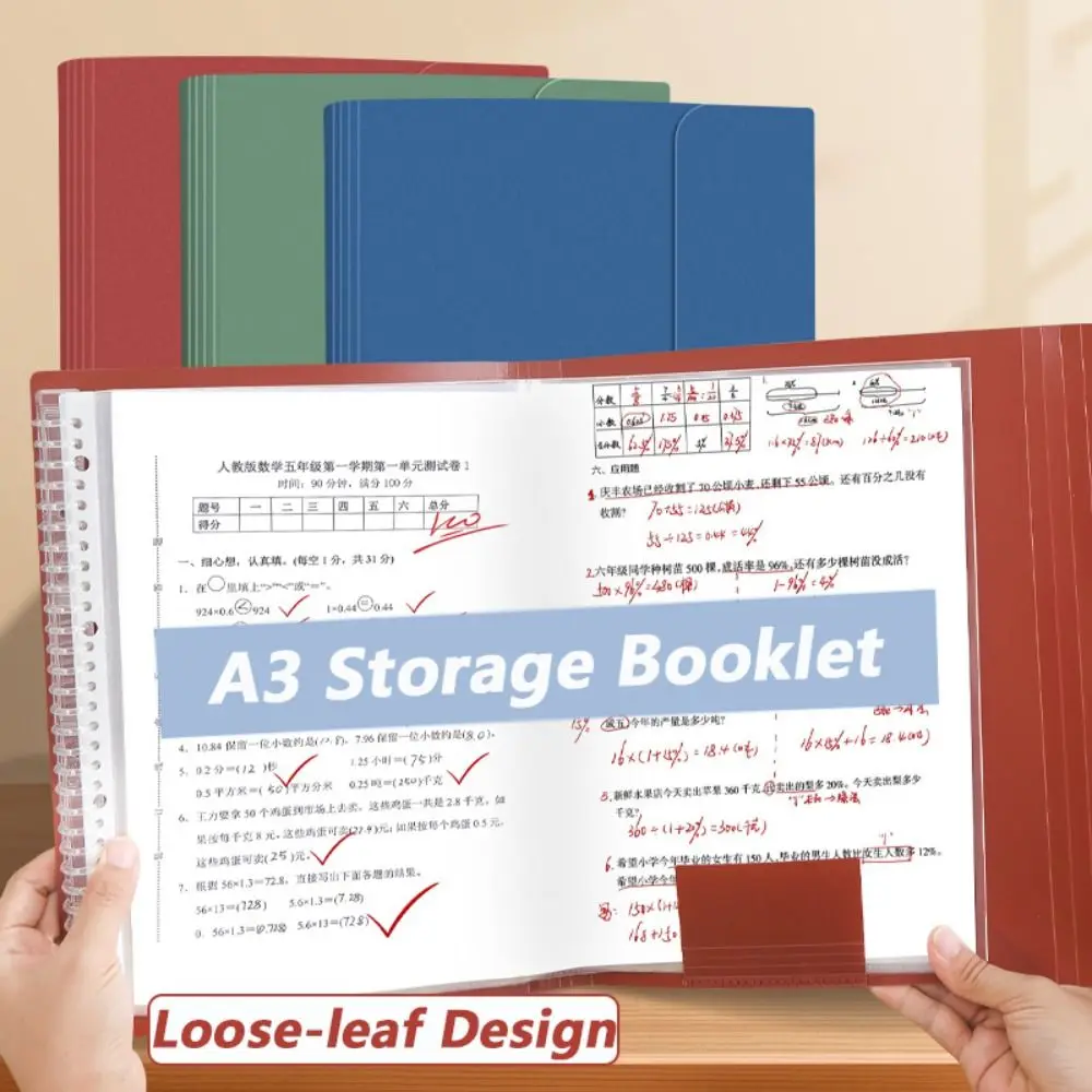Carpeta de archivos A3 de hojas sueltas estilo INS, libreta de datos de papelería transparente para estudiantes, bolsa de archivo desmontable para estudiantes