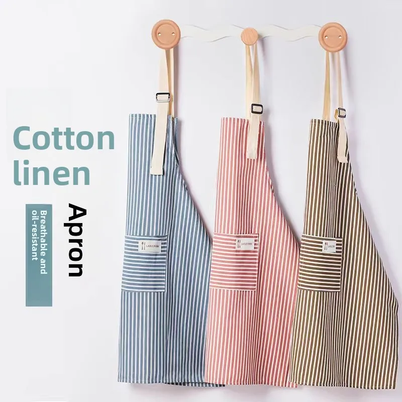Cotton-linen apron for home use, for women in the kitchen, fresh and light, thin and breathable, high aesthetic value