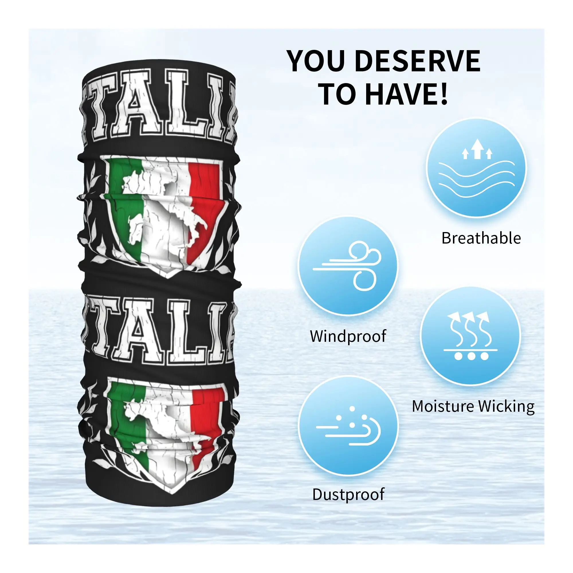 Custom Italy Flag Bandana Neck Warmer Men Women Winter Ski Tube Scarf Gaiter Vintage Sardinia Coat of Arms Face Cover view 3