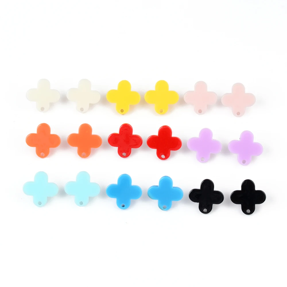 Mini pendientes de plata 925 con forma de trébol de cuatro hojas, joyería para Piercing de oreja con forma de trébol acrílico colorido, hélice, cartílago, lóbulo y Tragus, lote de 20 unidades