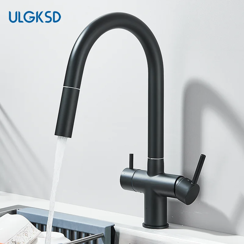 

Матовый черный выдвижной плетеный гибкий шланг, кухонный смеситель для очищенной воды, смеситель для холодной и горячей воды, кран для раковины с чистой питьевой водой