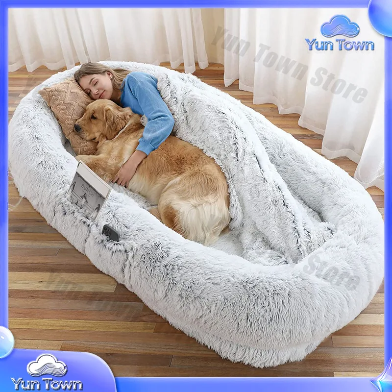 Human Dog Bed for People Adults Giant Foldable Bean Bag Bed Washable Faux Fur Nap Floor Bed