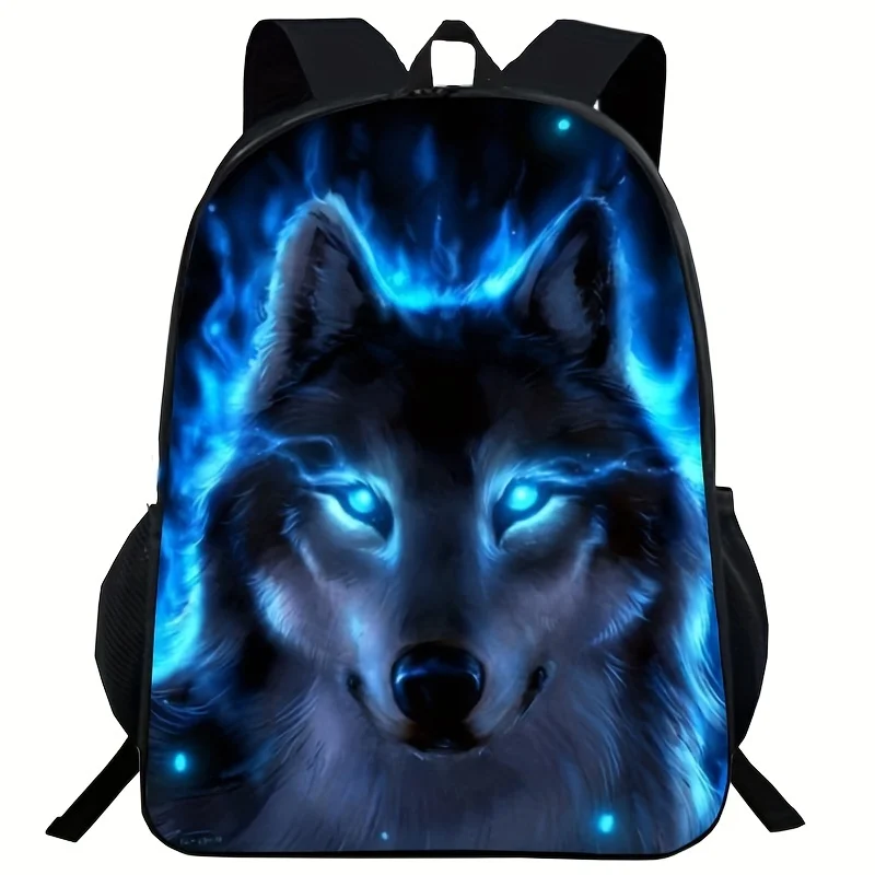 

3D Casual Wolf Kids Backpack Schoolbag, Cartoon 17in Travel Bag For Boys