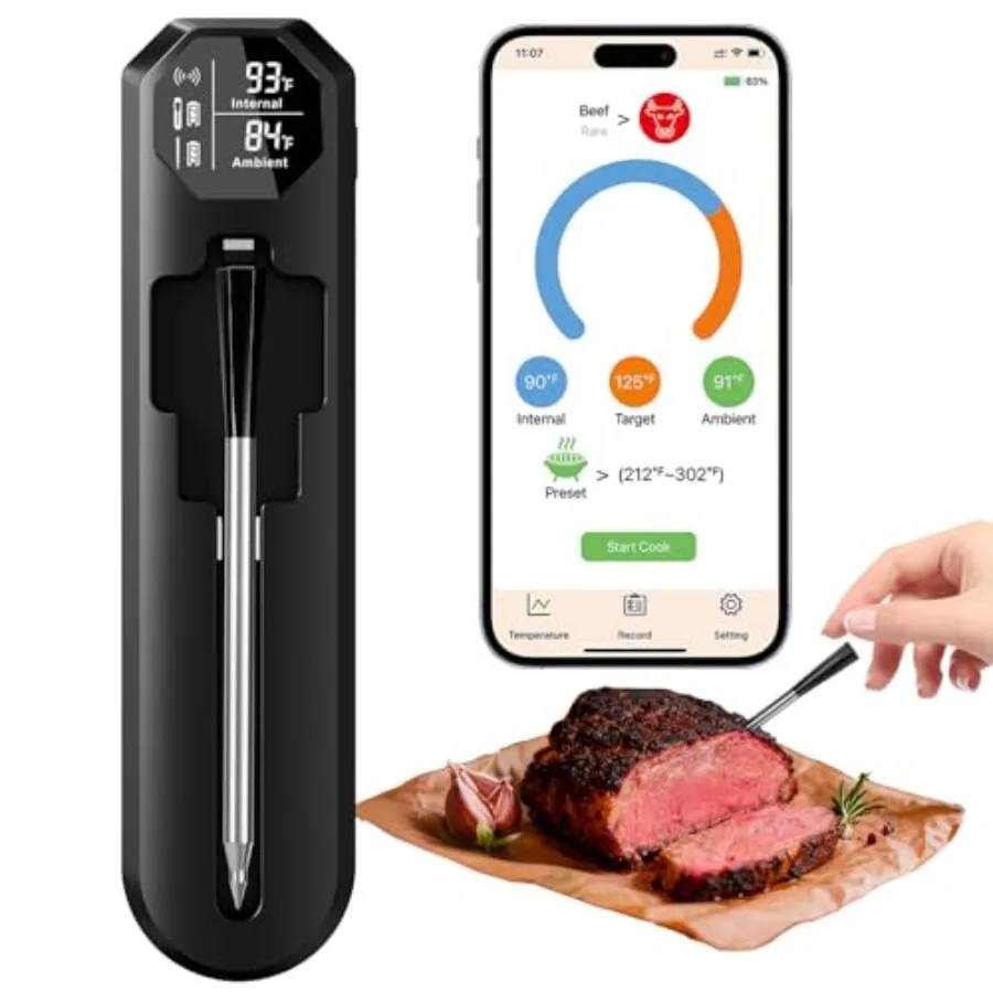 

Беспроводной цифровой термометр для мяса с Bluetooth, радиус действия 820 футов, с приложением для гриля, коптильни, духовки, магнитное крепление