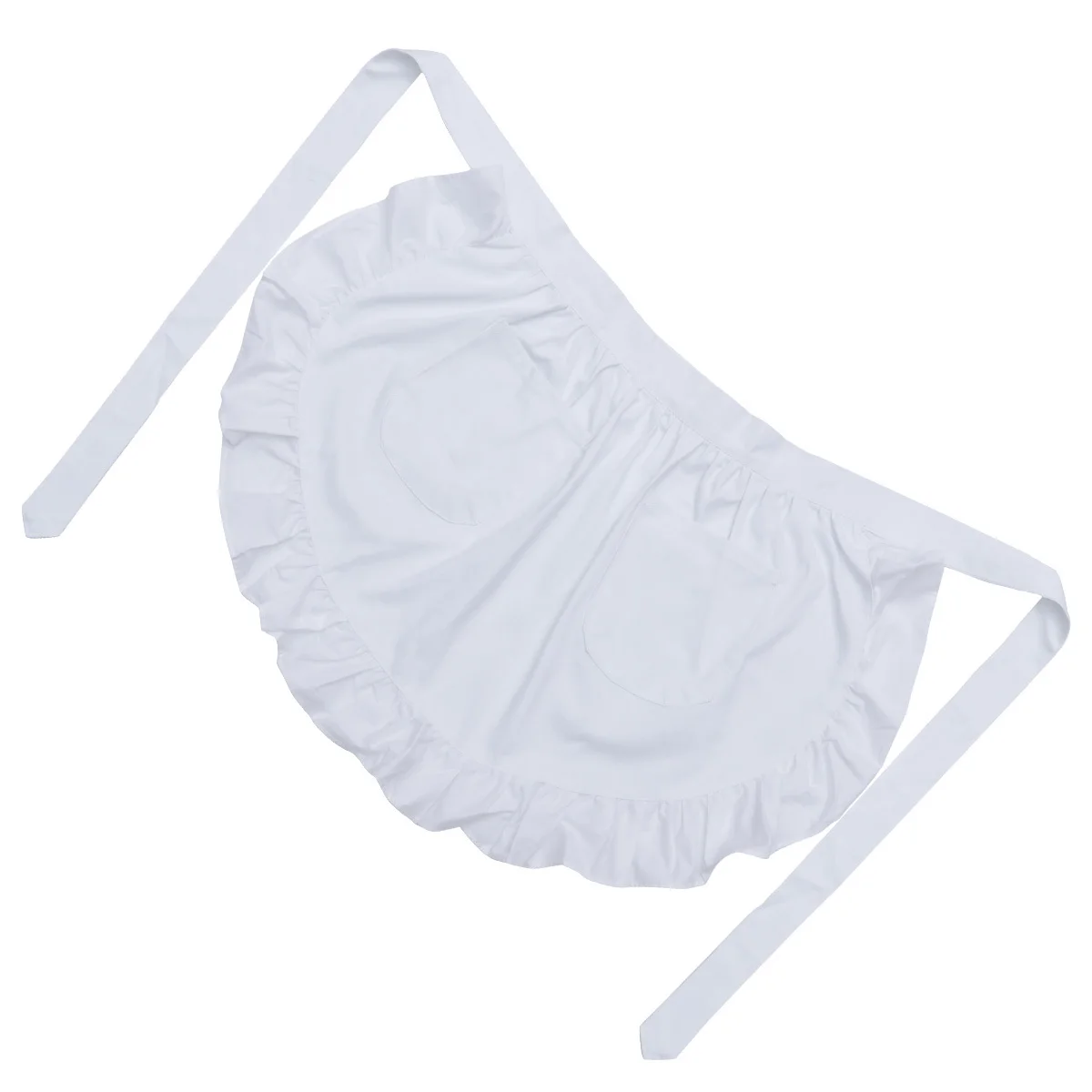 

1pc Pure White Half Apron For Women Cotton Domestic Maid European Style Flounce Kitchen Waitress Bakery Cafe Hotel Use
