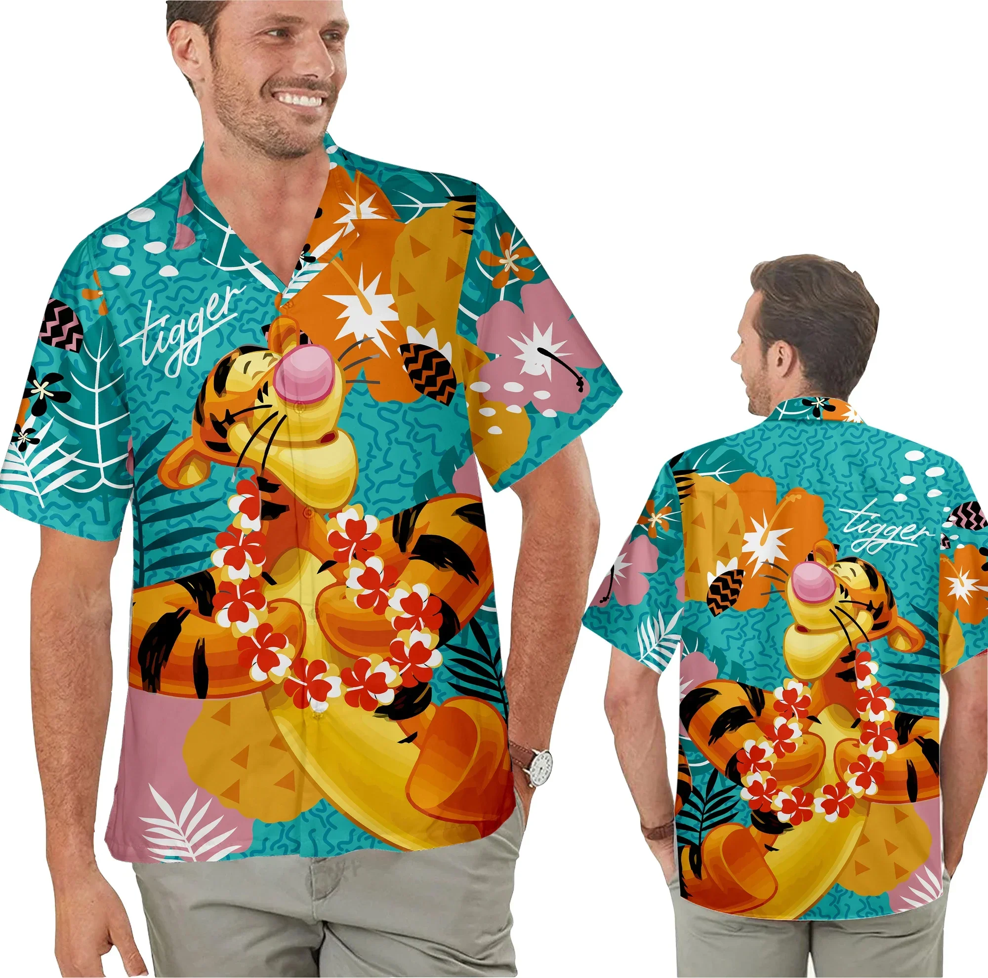 Tigger Hawaii Hemden Mode Männer Frauen Kurzarm hemden Disney Hawaii Hemden lässige Strand hemden Harajuku Stil Tops