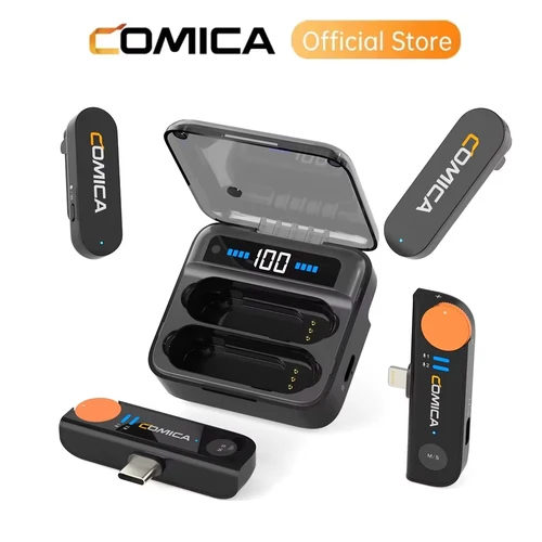 COMICA Vimo S 2,4G micrófono Lavalier inalámbrico con estuche de carga accesorios con licencia MFi para iPhone Android micrófono de entrevista