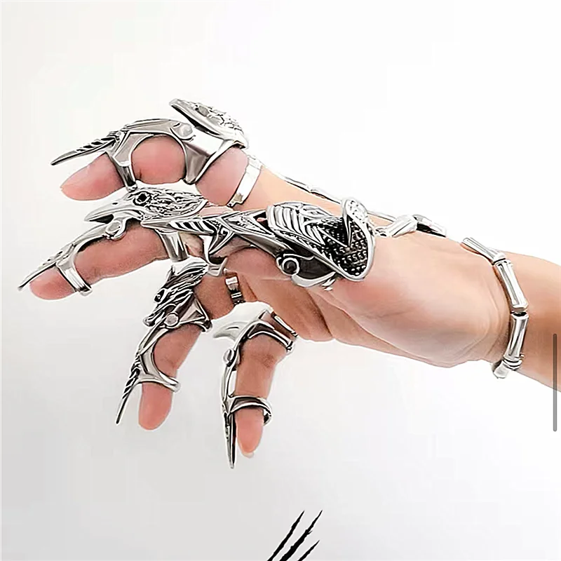 Exoskeleton Armor Ring Punk Goth Retro Animal Claw Movable Bracelet Men and Women Jewelry Gift