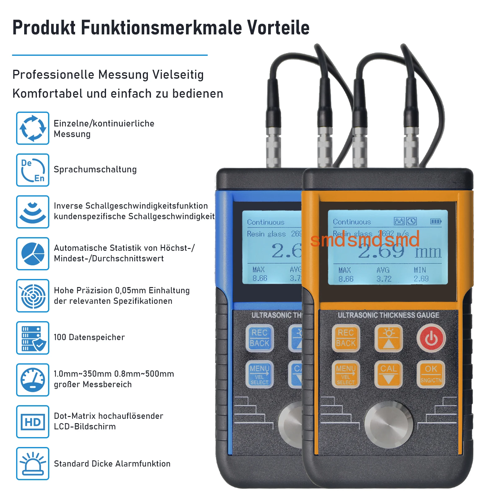 Digital Ultrasonic Thickness Gauge Meters Thickness Meter,1.0-350mm Paint Thickness Tester for Metal Glass PVC Acrylic,130S