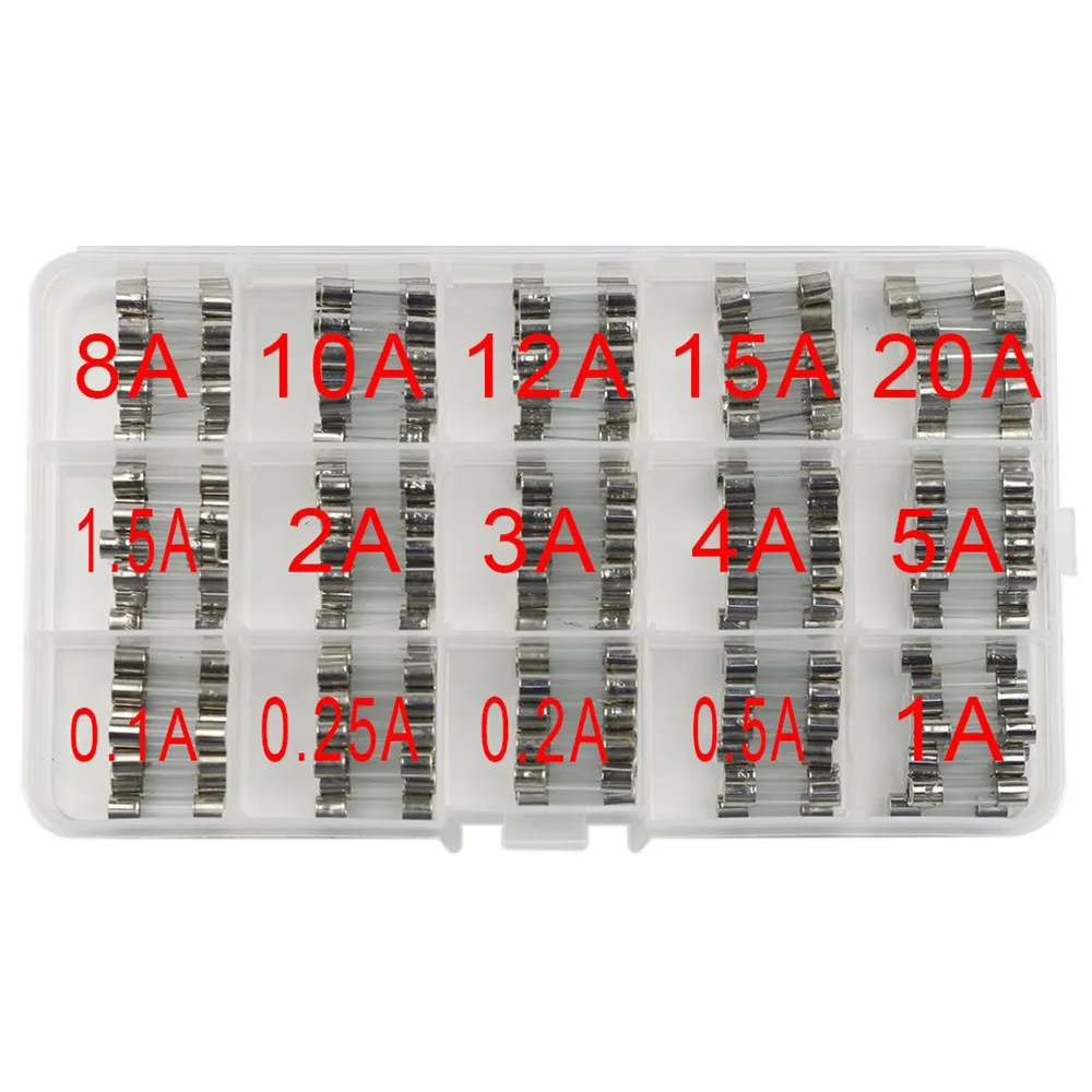 150pcs Of Fast Blown Glass Fuse Combination Kit 5x20mm 250V 0.1 0.25 0.5 1 1.5 2 3 4 5 8 10 12 15 20A Tube Fuse With Plastic