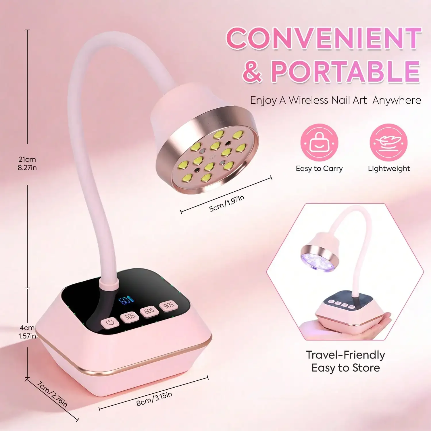 

Wireless Nail Lamp LED UV Nail Dryer Rechargeable Auto Sensing Touch Control Fast Drying Nail Light 360° Bendable Table Lamp