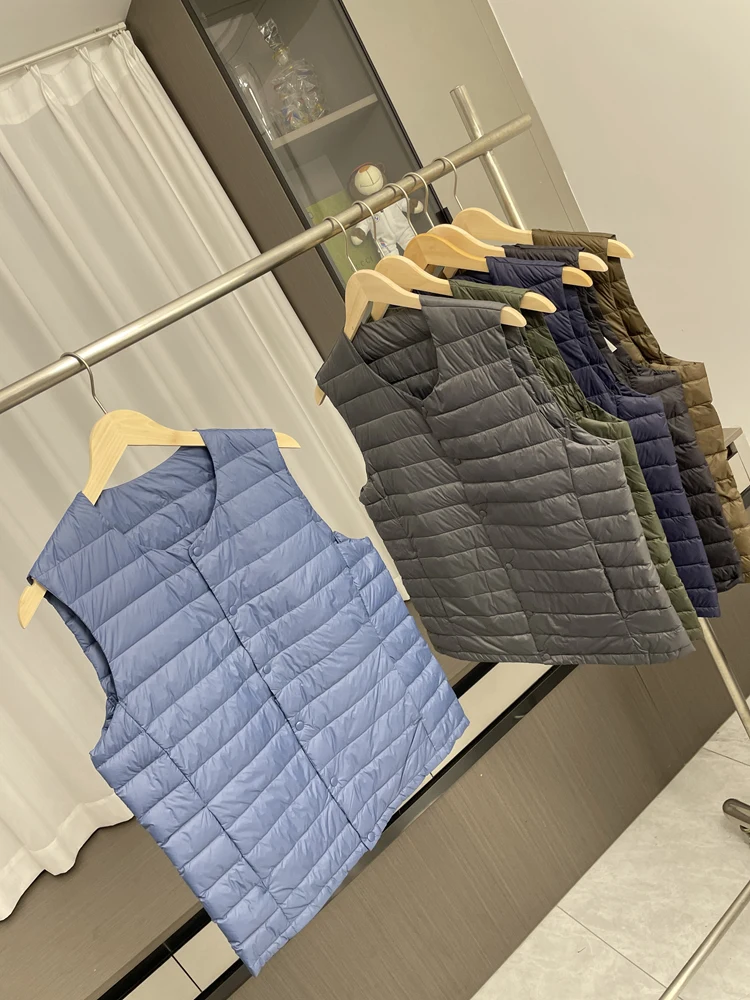 

Мужской зимний утепленный жилет с регулируемым воротником, 90% белый утиный пух, модный городской стиль, утолщенный, с двойным узором