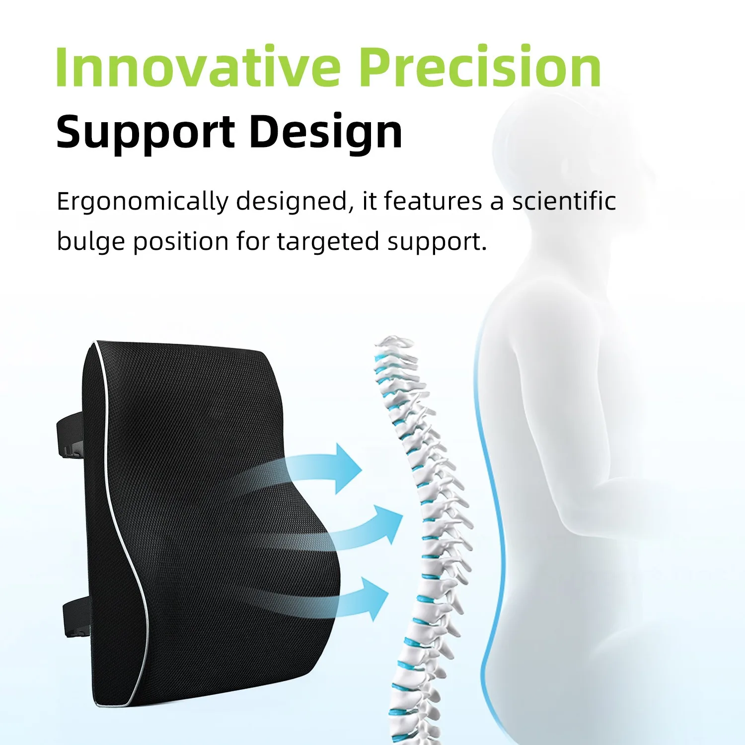 Lumbar Pillow - Memory Foam Support Back Cushion with Mesh Cover Lower Pillow for Computer Office Chair, Car Seat, Recliner