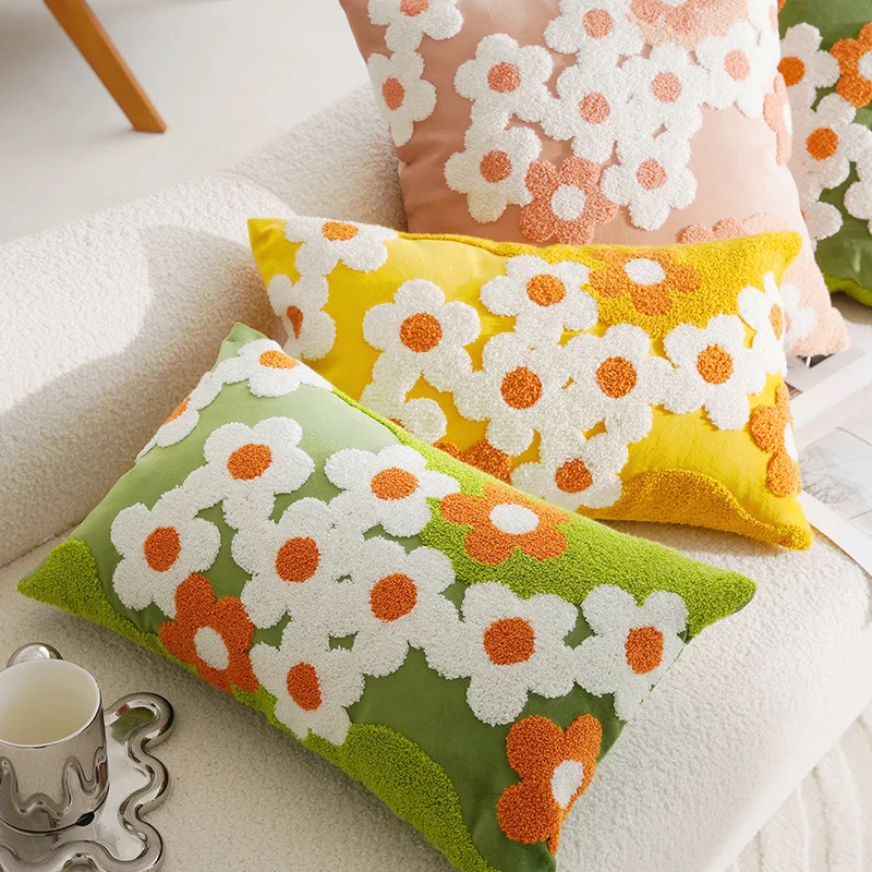 Flower Throw Embroidered Pillow Covers Square Simple Sofa Pillow Cases Stamping Waist Cushion Cover Home Bed Decor 45X45 30x50cm