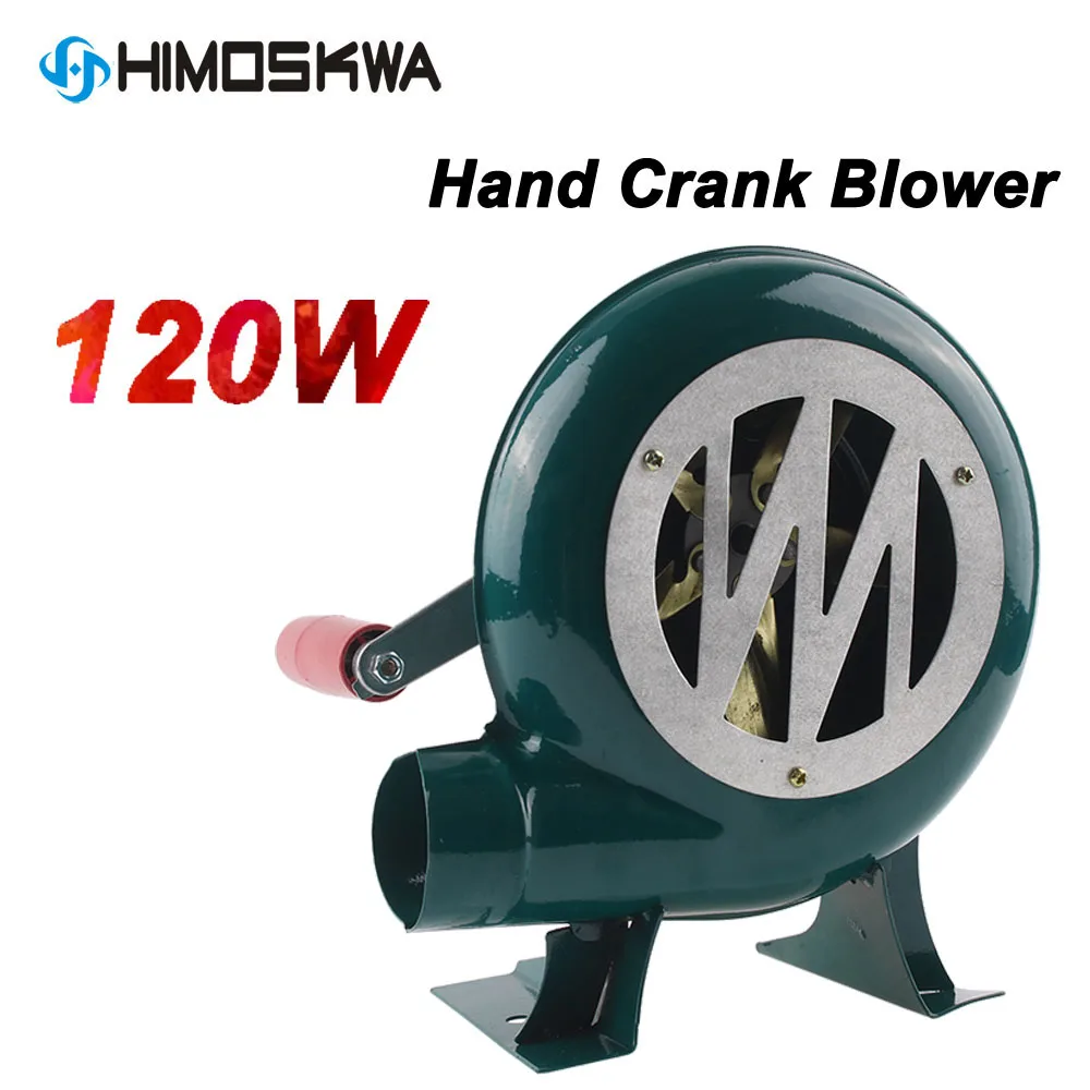 1PC 120w metal Industrial Outdoor Barbecue Iron Gear Hand Crank Blower Hand Fan Manual Fire Blower Popcorn Fan Blue model