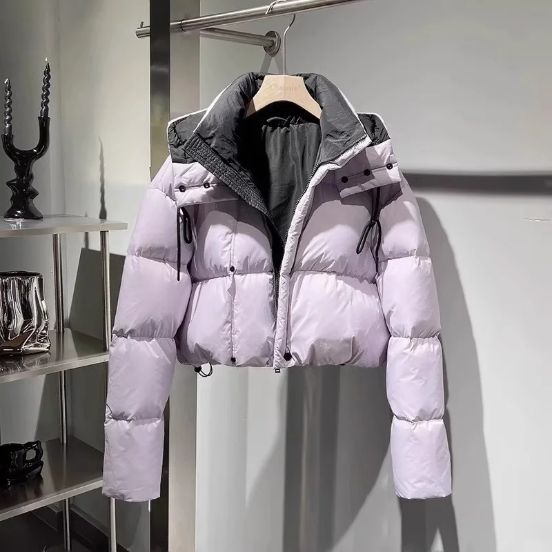 

Ele White Hooded ort down Jaet Women's Winter Thi Outerwear Cact Bread Sle Commute Faion Polyester Fiber