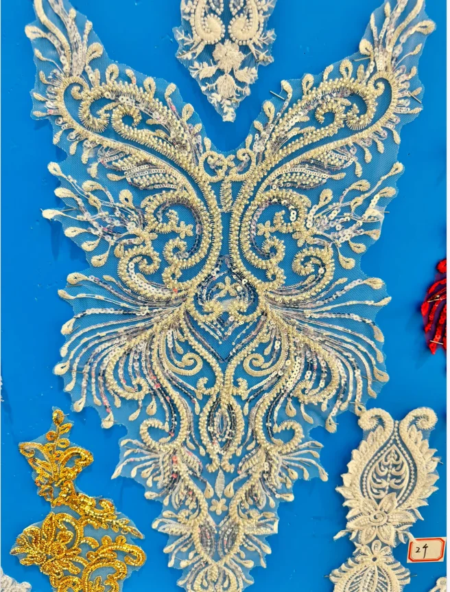 Custom Made Luxury Bridal Dress Embellishments Accessories Embroidered Sequin Beaded Crystal Lace Trim Appliqued Fabric