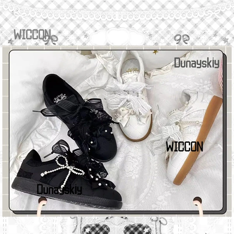 

jirai kei lolita women girls cosplay props black white lace bow shoes gothic party daily stage Halloween Christmas