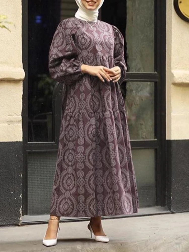 Autumn Morocco Muslim Dress Women Print Abaya Kaftans Casual Evening Dresses Woman Turkey Islam Long Dress Robe Femme Vestidos