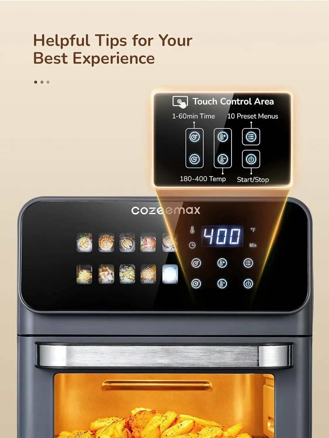 Countertop Air Fryer Oven, 10.6 Quart with LED Touchscreen, 10 Preset Cooking Programs, Viewing Window, Adjustable Temperature 1