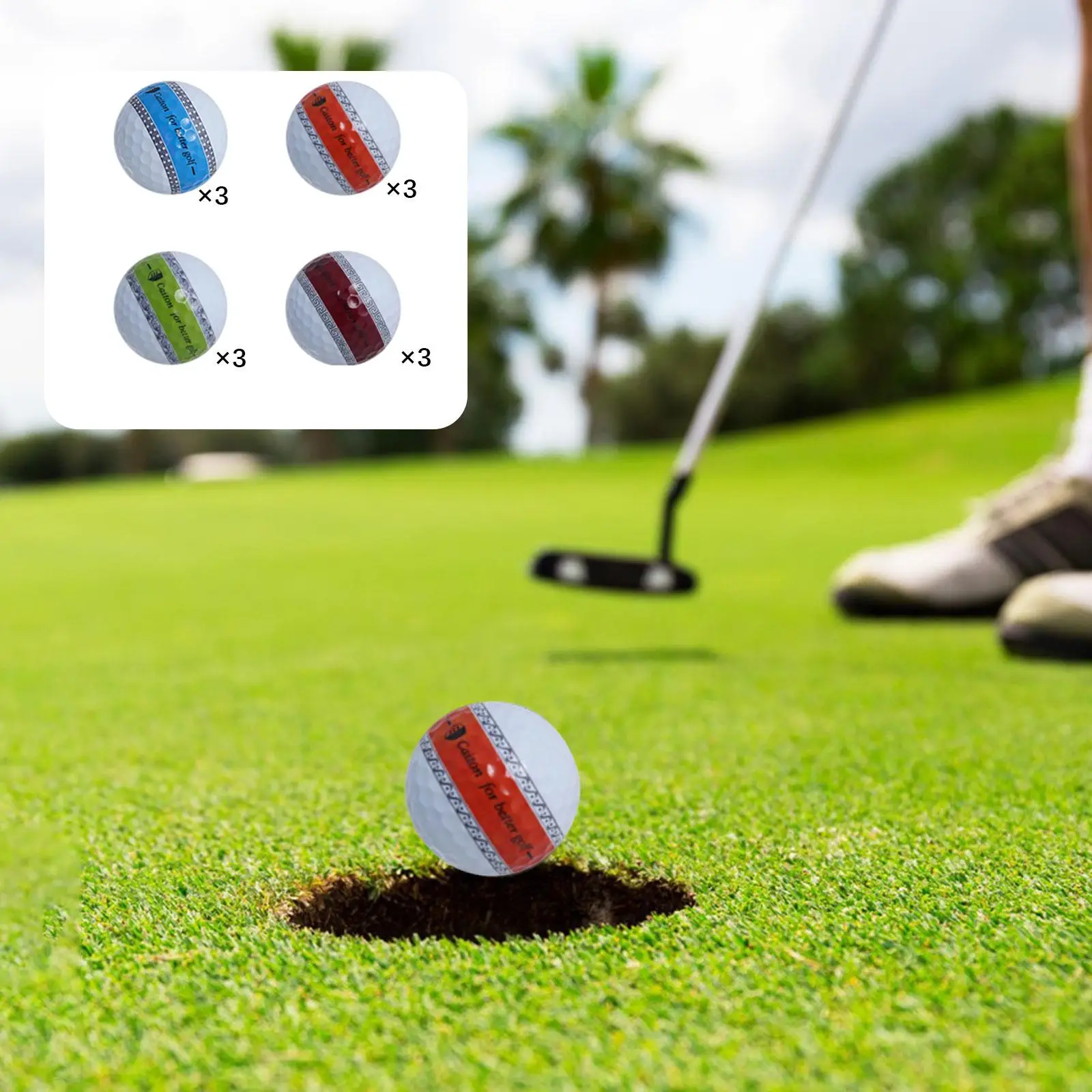 12Pcs Golf Balls Accessories Game Enhancing Putting Accuracy Outdoor Exercise Garden Portable Indoor Training Balls 3 Layer