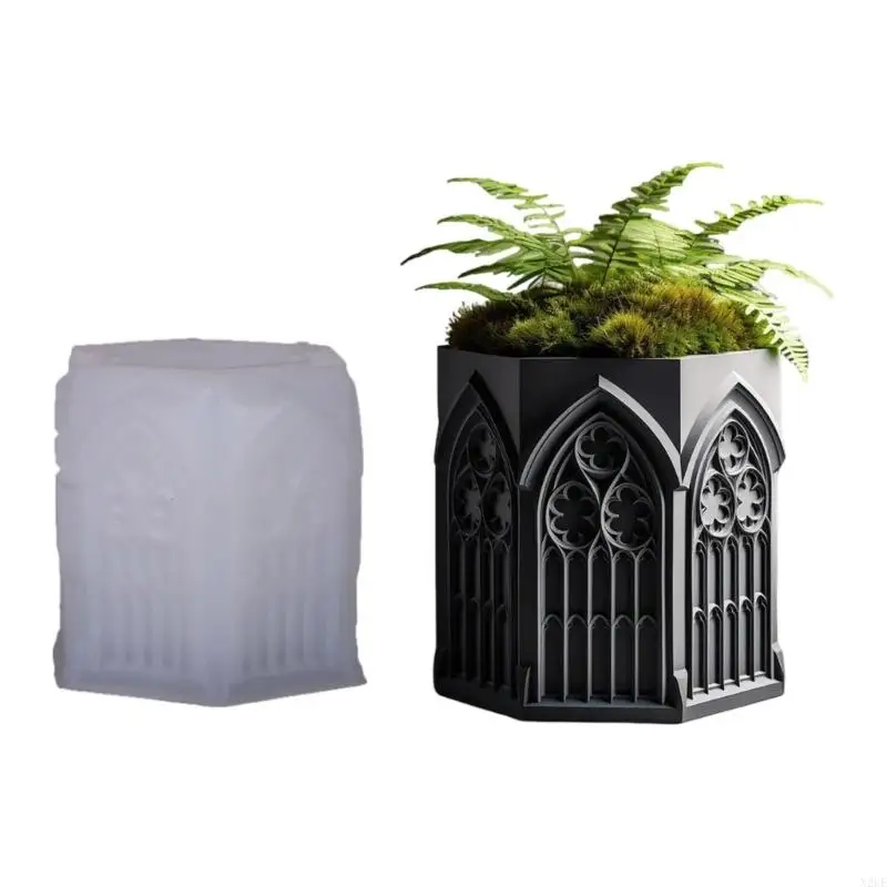 

N2UE Artistic Silicone Planter Mold With Church Window Design For Resin Crafts Gift