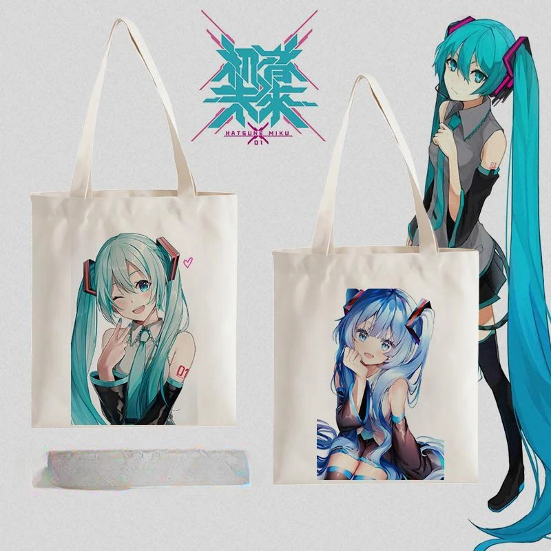 Hatsune Miku Anime Periphery One Shoulder Canvas Bag boys Student Handheld School Bag Beautiful Girl miku Same Shopping Bag