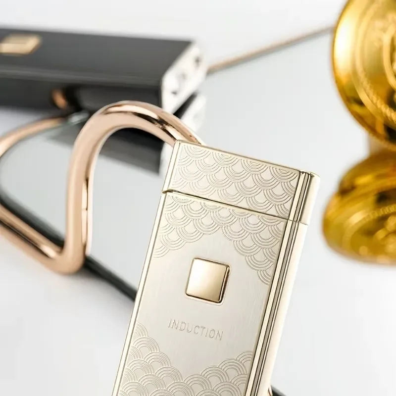 Windproof Induction Lighter Red Flame Thin Alloy Body Portable Rechargeable Electric Arc USB Cigar Smoking Gift for Men