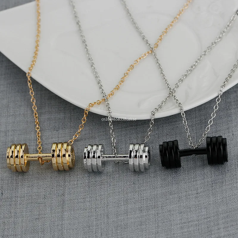 Stainless Steel Barbell Dumbbell Pendant Men's Fitness Bodybuilding Necklace Women's Gym Casual Sports Jewelry Choker Necklace