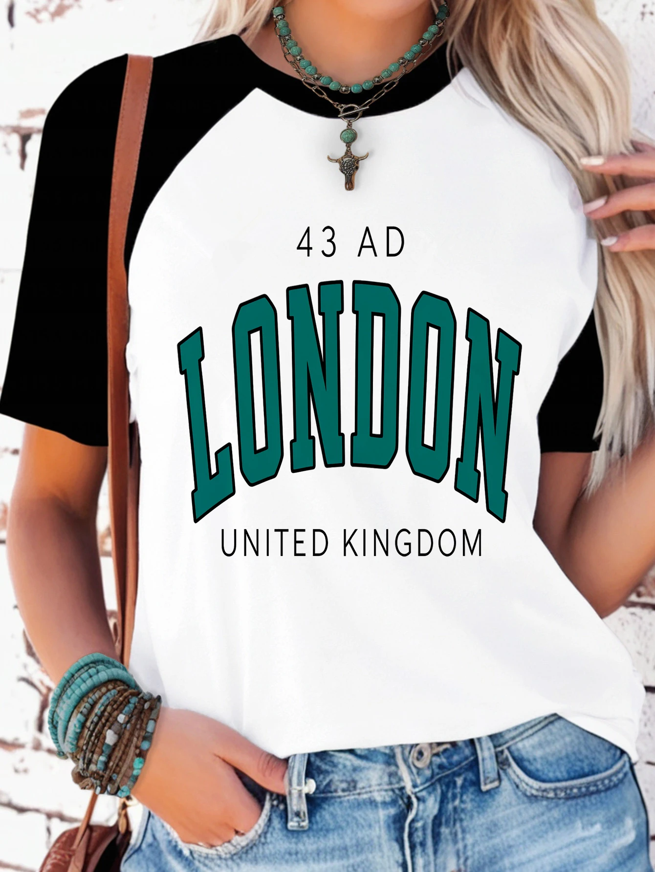 Trendy Creative New Circle London Text Letter Print T Shirt Vintage Style T-shirt Women's Casual Tops Clothes Female Outfit 90s