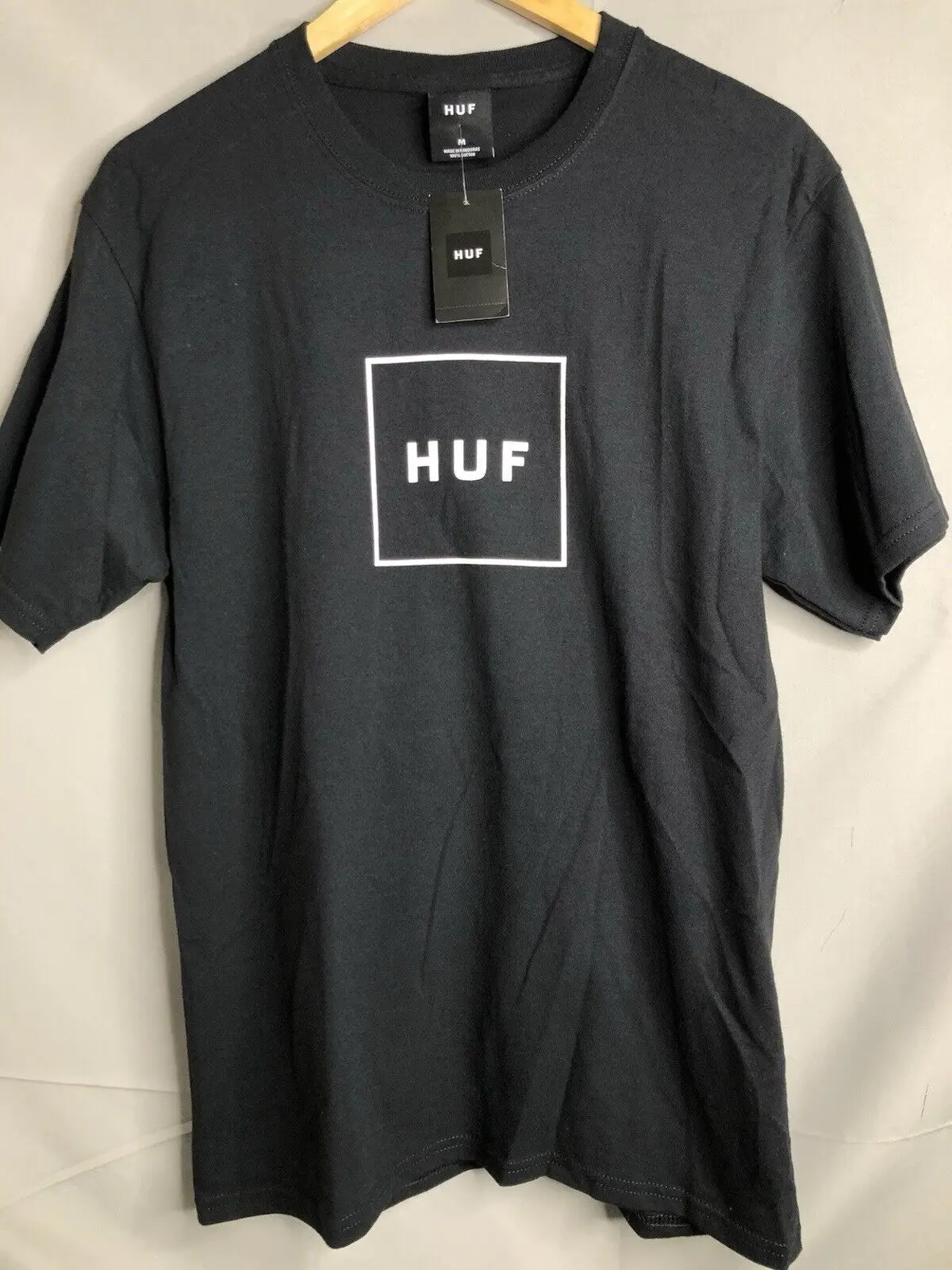 HUF Skateboarding NWT Black Box Logo Spellout Tee Adult Size M MEDIUM NEW