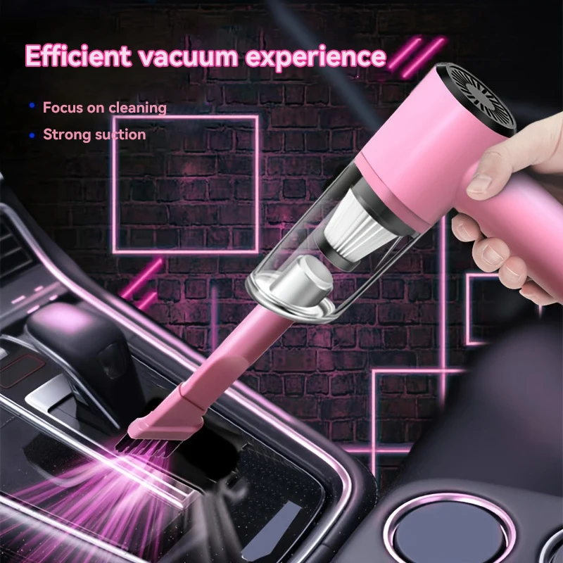 Wireless mini car vacuum cleaner high power home car dual purpose vacuum cleaner high appearance level pink