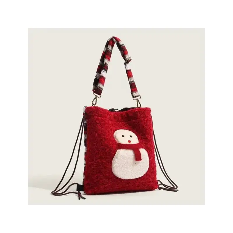 Bloom Snowman Red Plush Mini Backpack Women Retro Soft Casual Shoulder Crossbody Bags Ladies 2024 Handbag Purse Christmas Gift