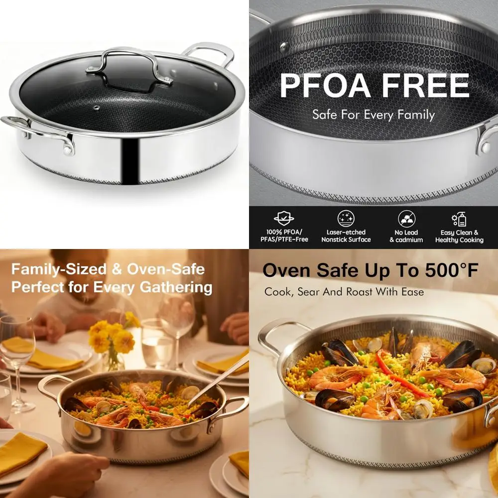 

Сковорода из соте с антипригарным покрытием на 7 литров с крышкой из закаленного стекла, фритюрница для курицы, прохладные ручки, можно мыть в посудомоечной машине, можно использовать в духовке, индукционная совместимость